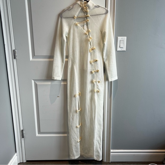 WHITE boho Mesh long sleeve Dress Medium - JOCACY - Picture 3 of 5